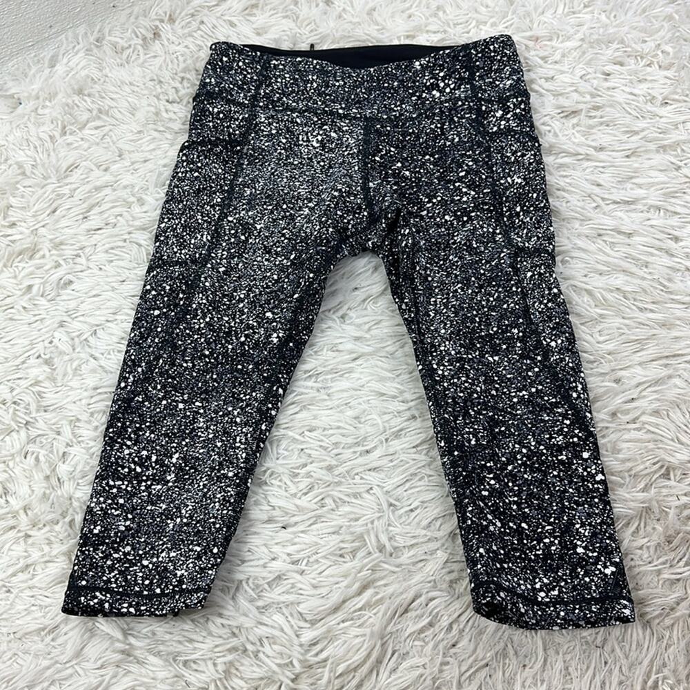 Lululemon Tight Stuff Crop II Splatter Alpine White Black